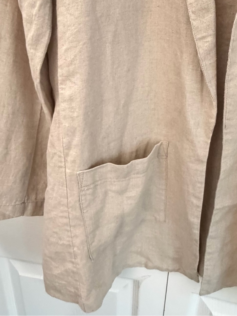 Eileen Fisher Organic Linen Long Blazer M Beige Oatmeal Lagenlook jacket - Picture 6 of 7